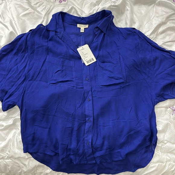 Silence + noise blue short sleeve blouse with cutout shoulders - Picture 3 of 4